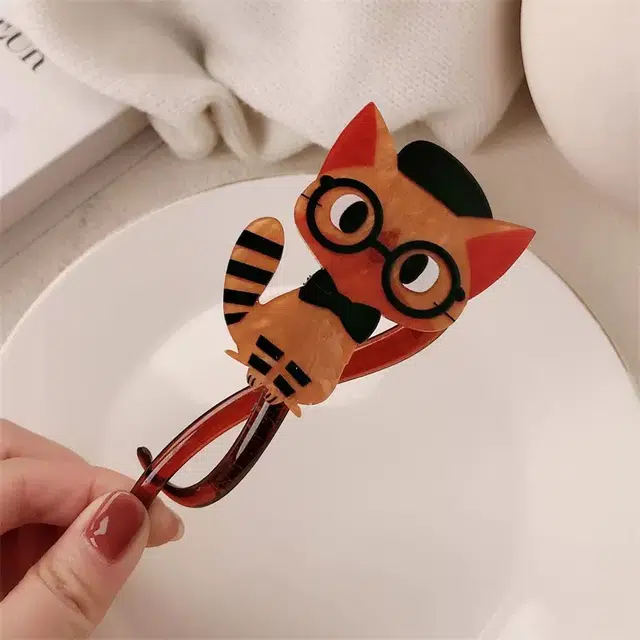 希铃 趣味猫猫可爱扭扭高级感 亚克力 发夹 女款