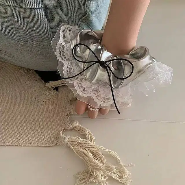 希铃 银色层次蝴蝶结风 蕾丝 发圈 女款