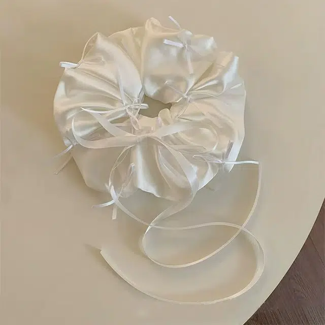 希铃 缎面白色蝴蝶结 娟纱 发圈 女款
