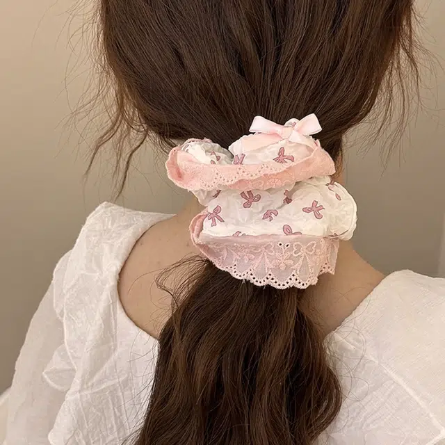 希铃 甜美少女粉白甜妹蝴蝶结 棉麻 发圈 女款