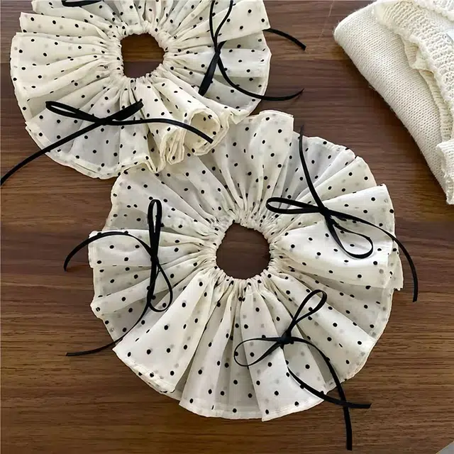 希铃 双层黑白波点蝴蝶结 雪纺 发圈 女款
