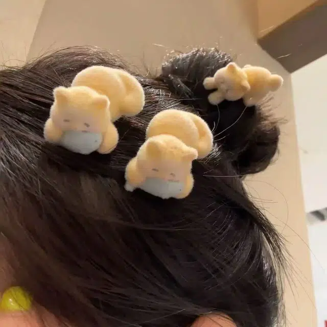 希铃 可爱小猫吃鱼少女心卡通 植绒 发夹 女款