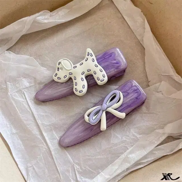 希铃 紫色系蝴蝶结 刘海 亚克力 发夹 女款