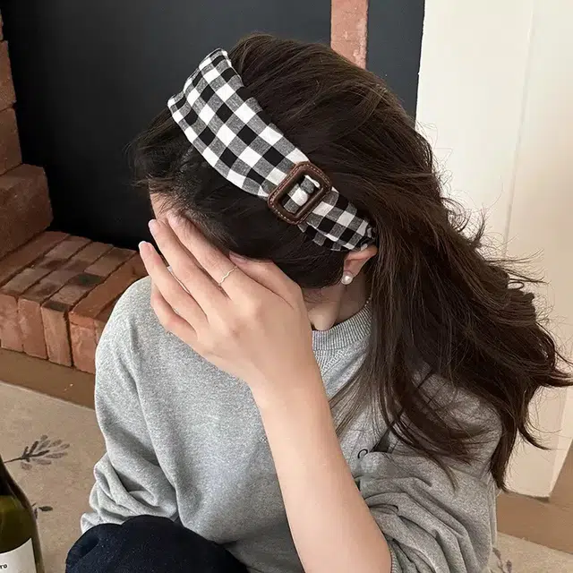 希铃 复古高级感黑白格子 布艺 发箍 女款