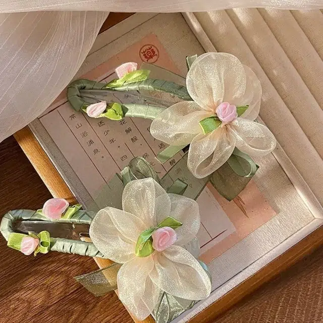 希铃 网纱玫瑰花朵森系超仙 绢纱 发夹 女款