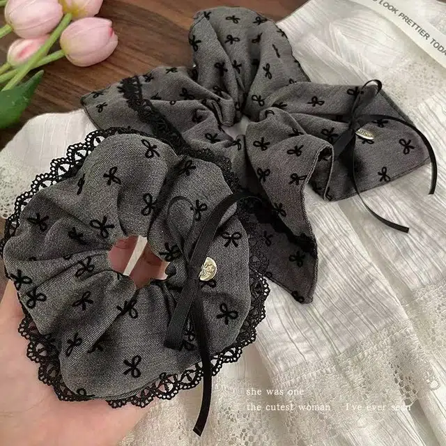 希铃 格雷系蝴蝶结印花#好运 布艺 发圈 女款