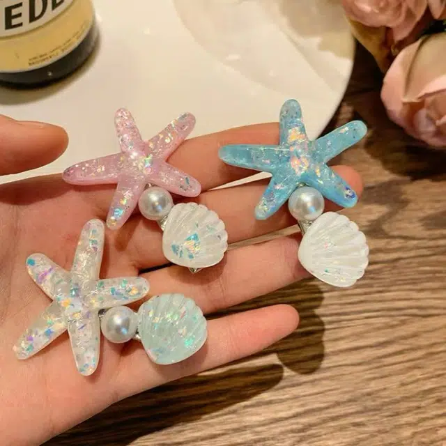 希铃 亮闪闪海星贝壳简约珠珠甜美 亚克力 发夹 女款