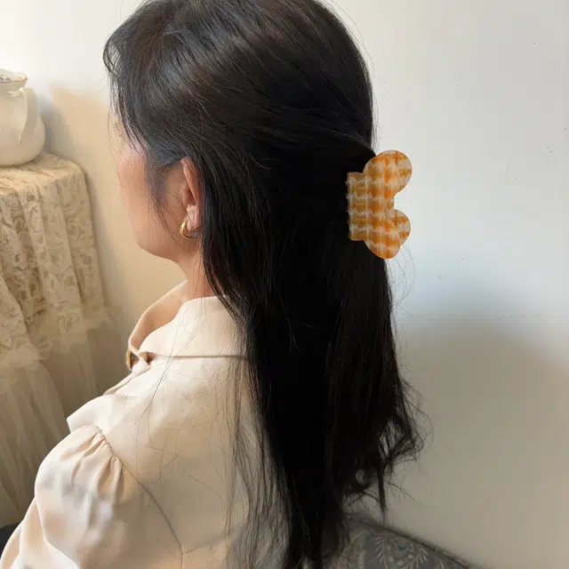 希铃 可爱耳朵美拉德色系 千鸟格 甜酷 高级感  鲨鱼夹后脑勺夹 半抓 全抓 醋酸 发夹 女款