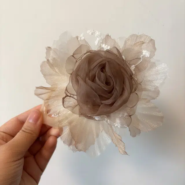 希铃 花朵网纱咖色插梳 后脑勺懒人 鸭嘴 半抓 全抓 亚克力 发夹 女款
