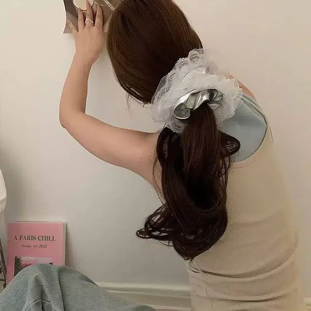 希铃 银色层次蝴蝶结风 蕾丝 发圈 女款