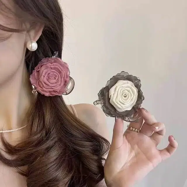 希铃 玫瑰花朵 高级感精致 优雅半扎抓夹 女款