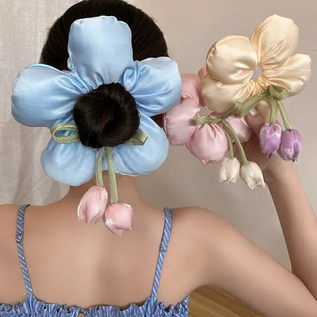 希铃 森系郁金香超仙花朵 布艺 头绳 女款