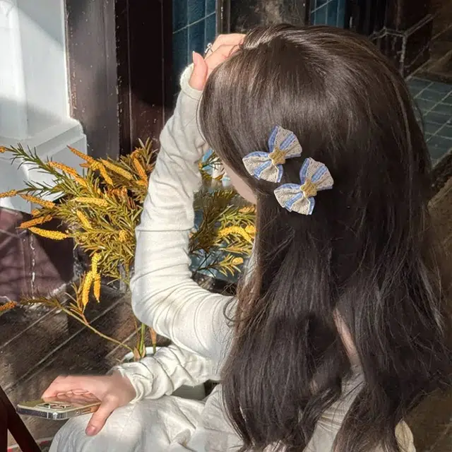 希铃 日韩奶蓝色星星蝴蝶结 布艺 发夹 女款