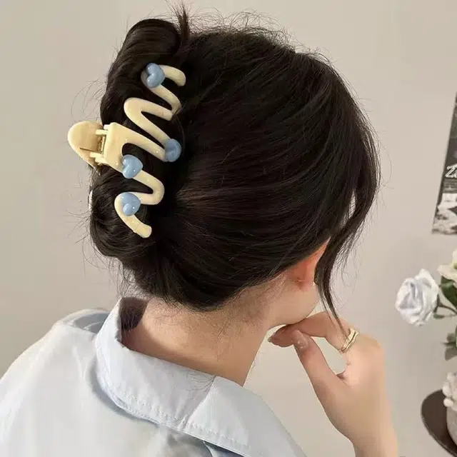希铃 奶油色系 爱心波浪 可爱发夹鲨鱼夹 女款