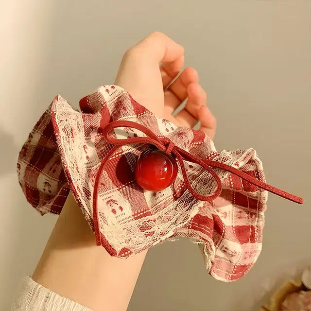 希铃 甜美红色樱桃蝴蝶结 布艺 发圈 女款