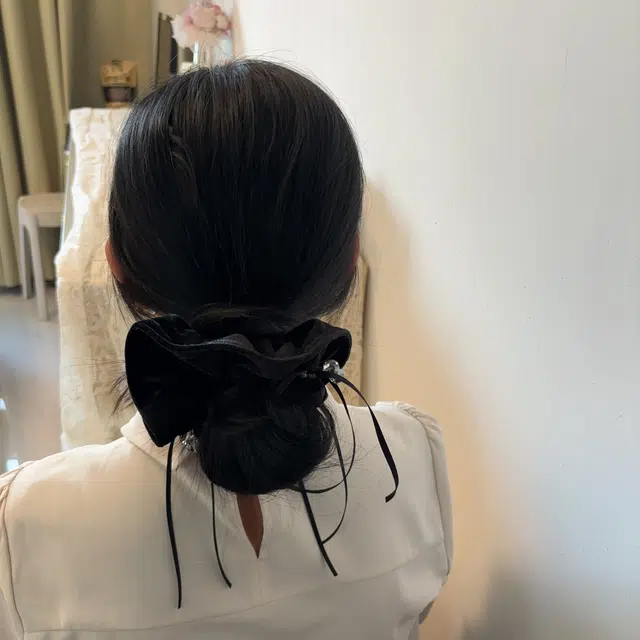 希铃 黑色千金风 蝴蝶结流苏水晶 气质高级感 法式优雅 弹力 纯棉 发圈 女款