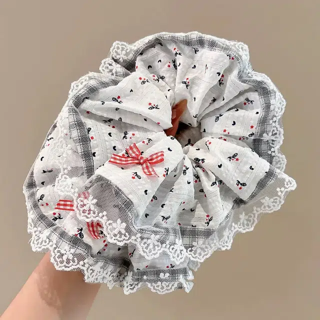 希铃 清新蝴蝶结蕾丝花边田园风高级#好运 布艺 发圈 女款