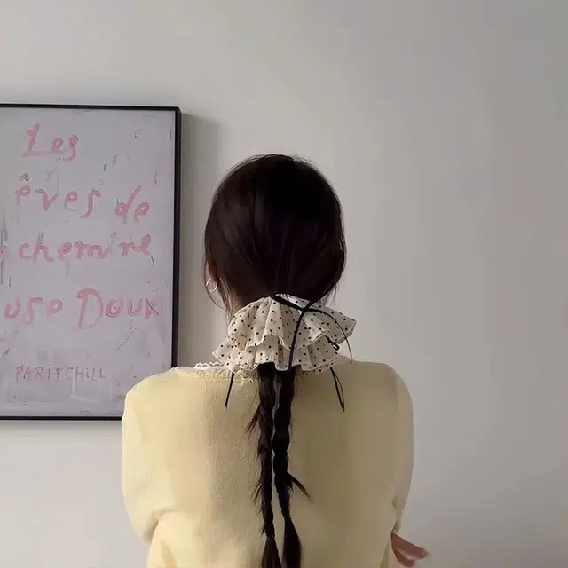 希铃 双层黑白波点蝴蝶结 雪纺 发圈 女款