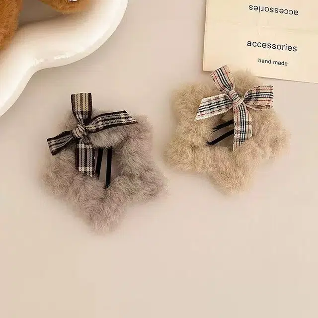 希铃 可爱星星#好运 毛绒蝴蝶结 侧边发夹发饰 女款