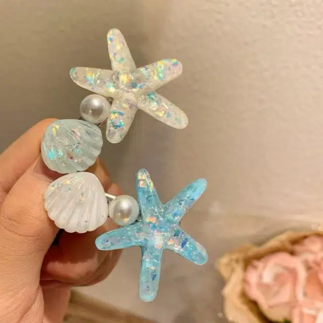 希铃 亮闪闪海星贝壳简约珠珠甜美 亚克力 发夹 女款