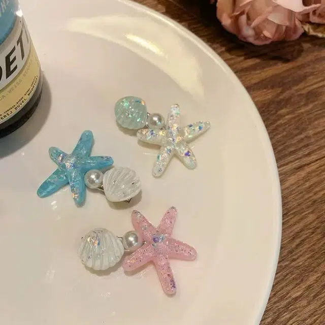 希铃 亮闪闪海星贝壳简约珠珠甜美 亚克力 发夹 女款