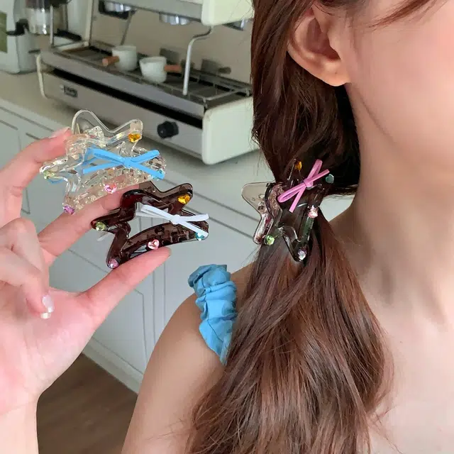 希铃 彩色蝴蝶结海星高级鲨鱼夹 亚克力 发夹 女款