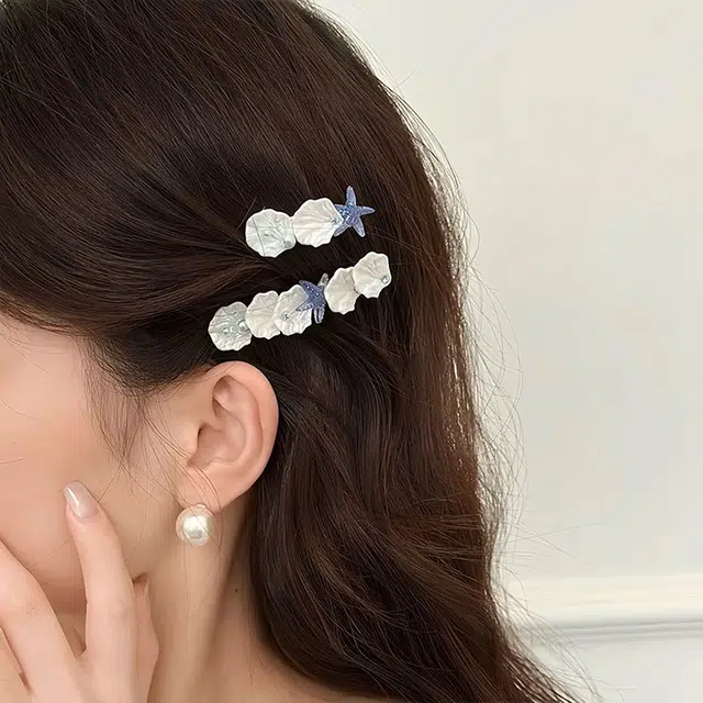 希铃 度假风海星贝壳珍珠甜美简约 树脂 发夹 女款