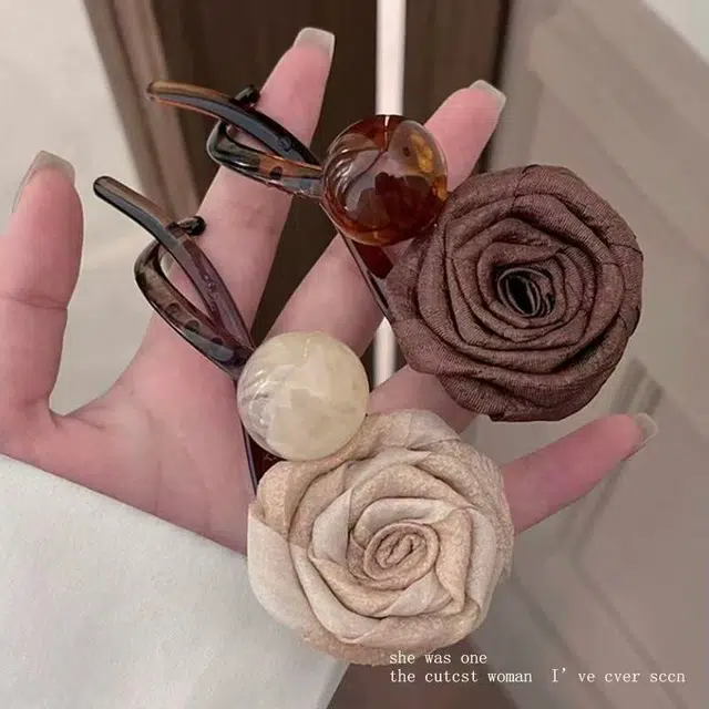 希铃 初秋美拉德风干花珠珠款扭扭夹 亚克力 发夹 女款