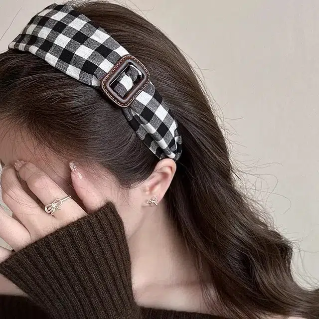 希铃 复古高级感黑白格子 布艺 发箍 女款