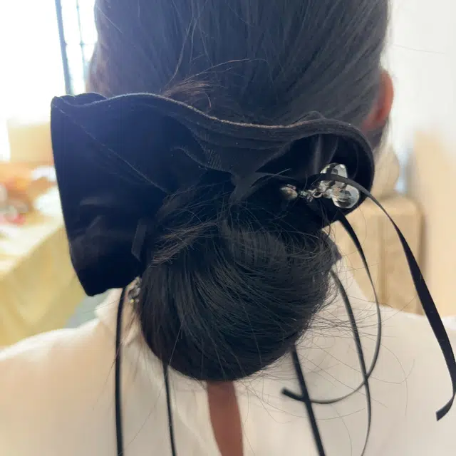 希铃 黑色千金风 蝴蝶结流苏水晶 气质高级感 法式优雅 弹力 纯棉 发圈 女款