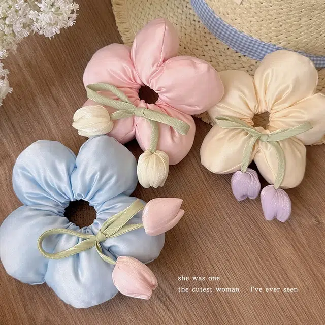 希铃 森系郁金香超仙花朵 布艺 头绳 女款