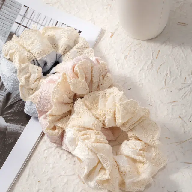 希铃 奶油系花边大肠蕾丝边 棉麻 发圈 女款
