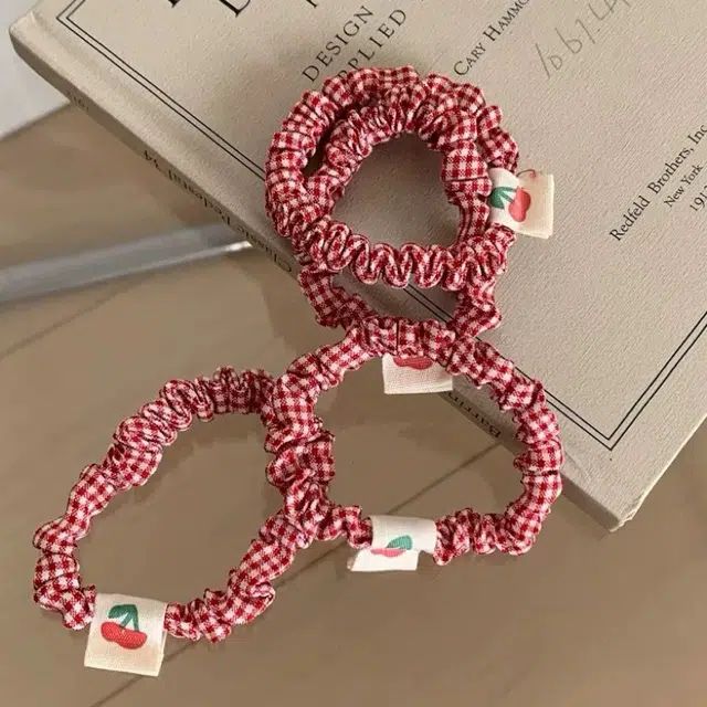 希铃 可爱樱桃小肠格子百搭 布艺 发圈 女款