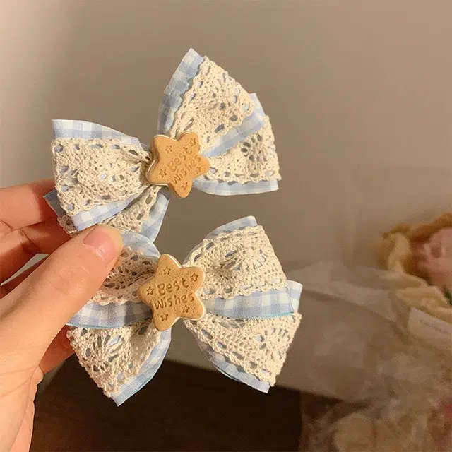 希铃 日韩奶蓝色星星蝴蝶结 布艺 发夹 女款