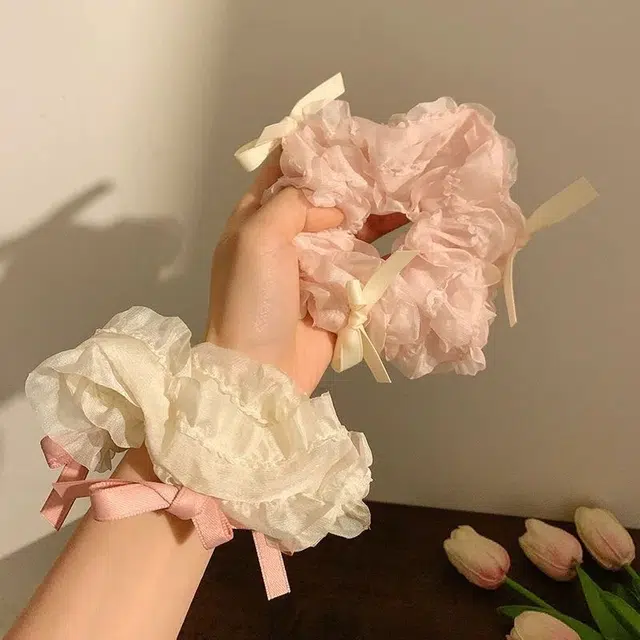 希铃 超仙女蝴蝶结白粉韩系可爱简约#好运 布艺 发圈 女款