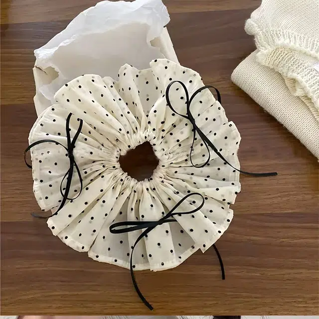 希铃 双层黑白波点蝴蝶结 雪纺 发圈 女款
