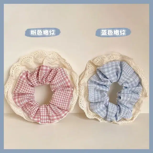 希铃 田园风小清新大肠方格百搭 棉麻 发圈 女款