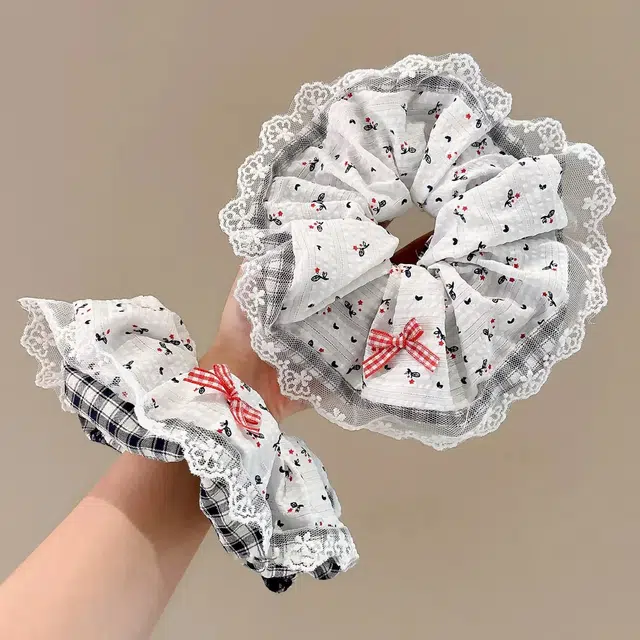 希铃 清新蝴蝶结蕾丝花边田园风高级#好运 布艺 发圈 女款