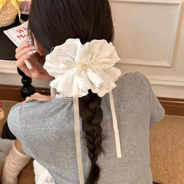希铃 抽绳式高级感飘带法式 布艺 发圈 女款