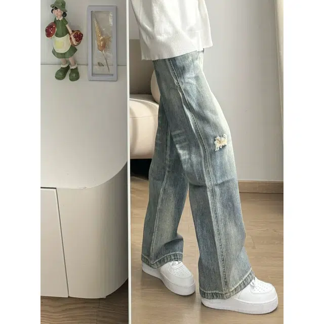 悍戈 美式复古破洞水洗做旧宽松直筒日常百搭潮流街头风春秋长裤牛仔裤 男女同款