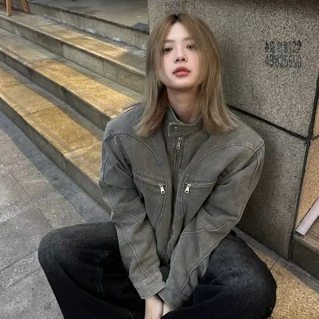寻星记 美式复古水洗短款立领情侣风哈灵顿夹克牛仔外套 男女同款