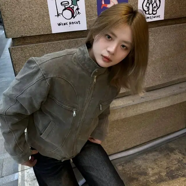 寻星记 美式复古水洗短款立领情侣风哈灵顿夹克牛仔外套 男女同款