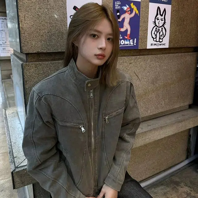寻星记 美式复古水洗短款立领情侣风哈灵顿夹克牛仔外套 男女同款