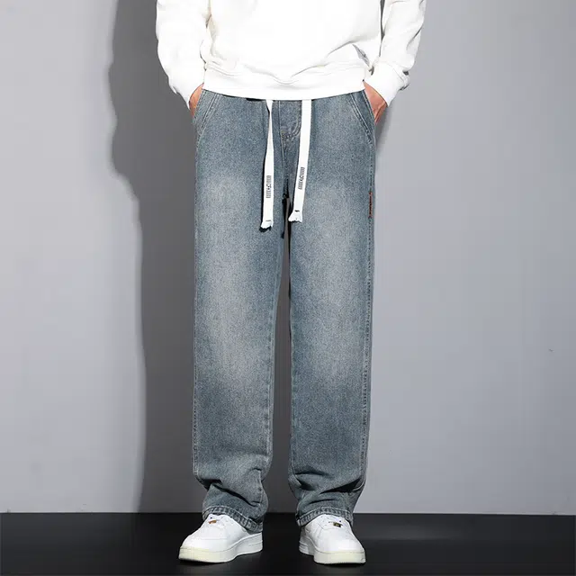 赛瀚 潮牌设计宽松系带牛仔裤 男女同款
