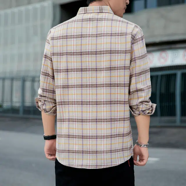 赛瀚 高街复古潮流格子衬衫长袖男款翻领休闲垂感嘻哈多风格衬衣外套春秋厚款百搭舒适亲肤男装宽松上衣显瘦外搭外穿男士衣服 男女同款