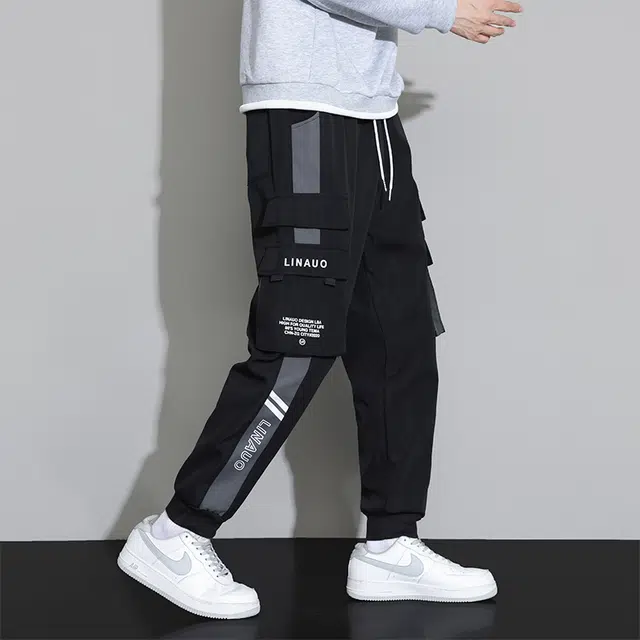 赛瀚 美式潮流工装束脚休闲裤男款春秋高街百搭多口袋条纹拼接设计舒适亲肤显瘦显高男装宽松长裤青少年通勤外穿男裤 男女同款