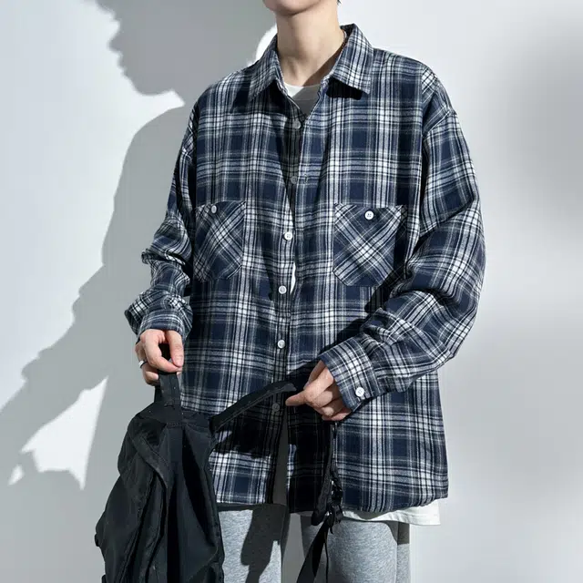 赛瀚 宽松痞帅格子衬衫长袖男款美式时尚休闲工装外套厚款百搭春秋舒适亲肤男装上衣显瘦显高青少年高街通勤外穿衬衣 男女同款