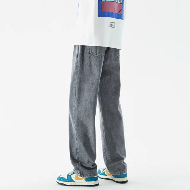 赛瀚 复古高街风阔腿牛仔裤男款美式潮流秋季厚款百搭舒适亲肤男装宽松直筒长裤显瘦显高青少年工装通勤时尚外穿休闲裤 男女同款