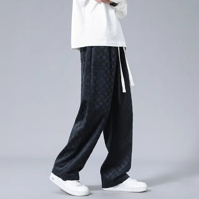 赛瀚 美式复古格子阔腿休闲裤男款春秋厚款百搭直筒舒适亲肤男装宽松垂感长裤显瘦显高少年感高街潮牌通勤外穿男裤 男女同款
