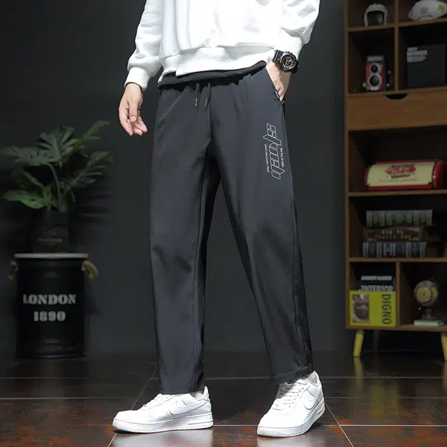 赛瀚 美式潮牌直筒休闲裤男款复古秋季厚款百搭舒适亲肤男装印花字母宽松长裤显瘦显高青少年高街潮流通勤外穿运动裤 男女同款